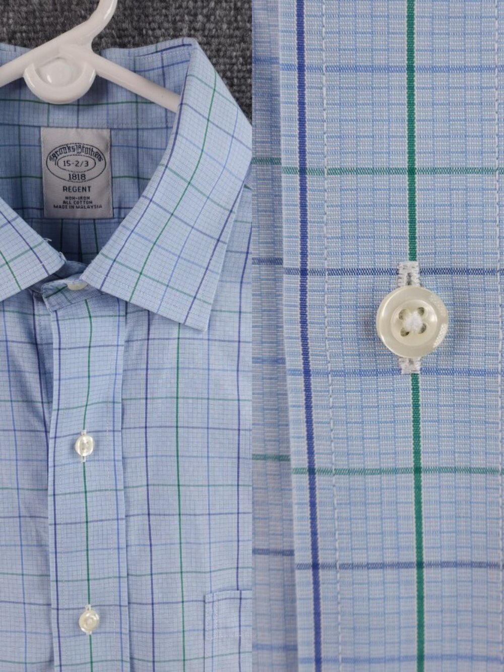 Brooks Brothers Check Cotton Regent 15 2/3 Non-Iron Blue Office Shirt Mens Adult